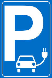 Parkplatzschild  Blau  " P - Elektrofahrzeuge "